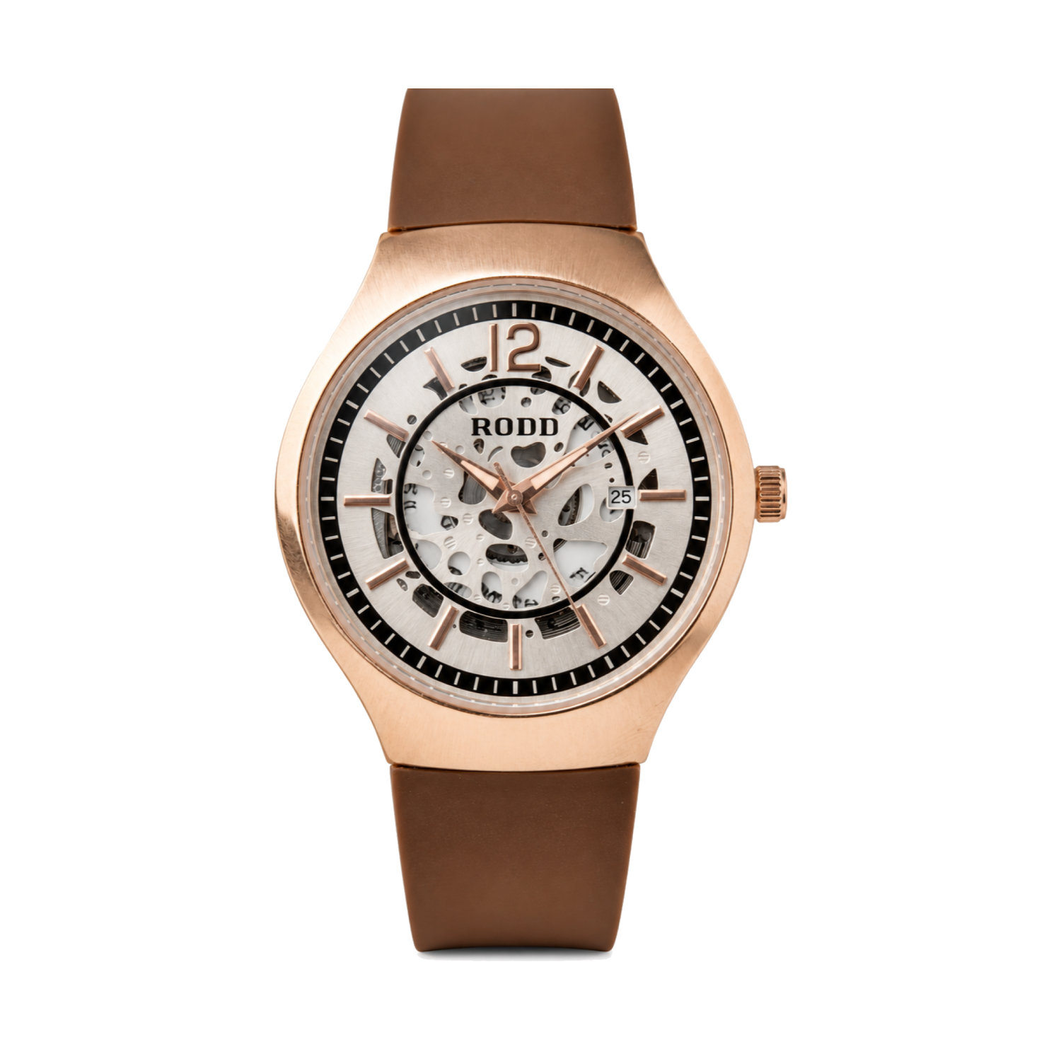 Rodd - Rose Gold Skeleton Dial - Brown Strap