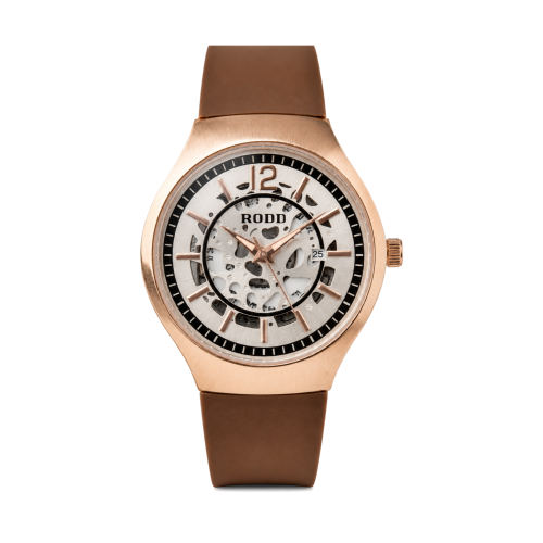 Rodd - Rose Gold Skeleton Dial - Brown Strap